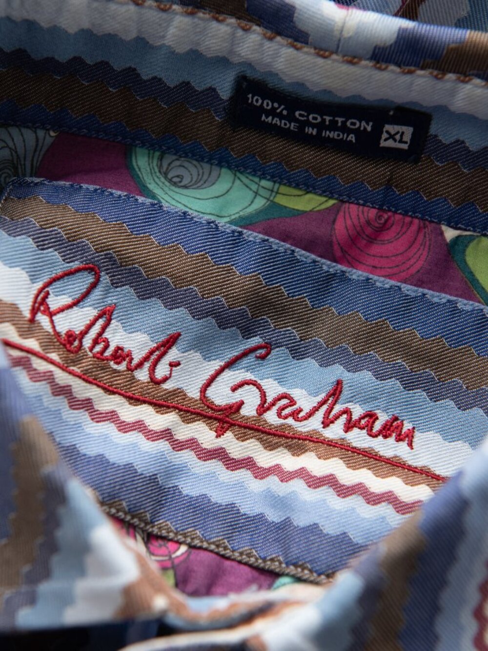 Robert Graham Flip Cuff Shirt Button Down Stripe Blue Brown Size XL - Picture 3 of 6